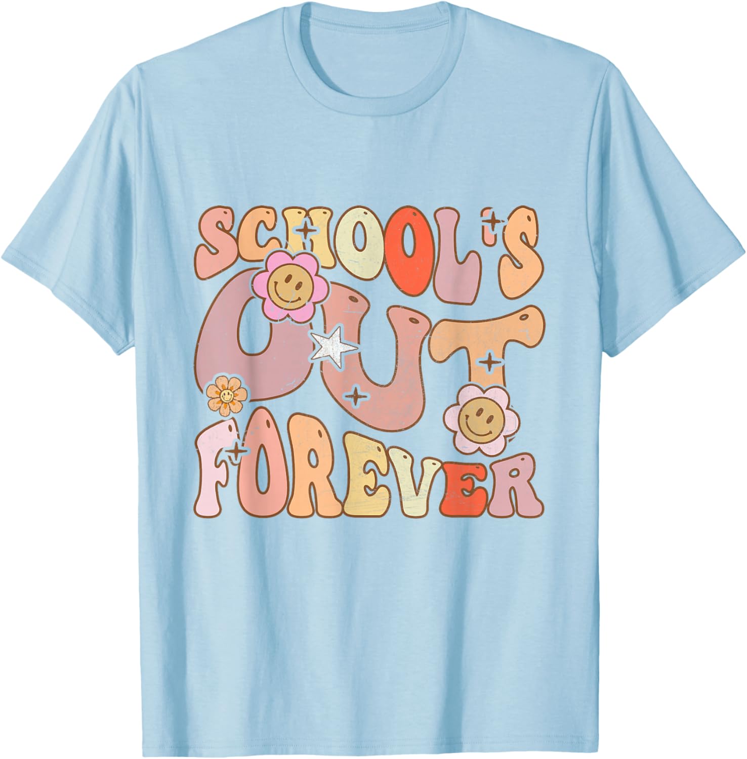 School's Out Forever Teacher Retirement Groovy Retro Vintage T-Shirt - T-Shirt | Light Blue