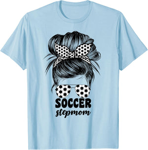 Soccer Stepmom Messy Bun Bonus Stepmother Mom Cute T-Shirt - T-Shirt | Light Blue