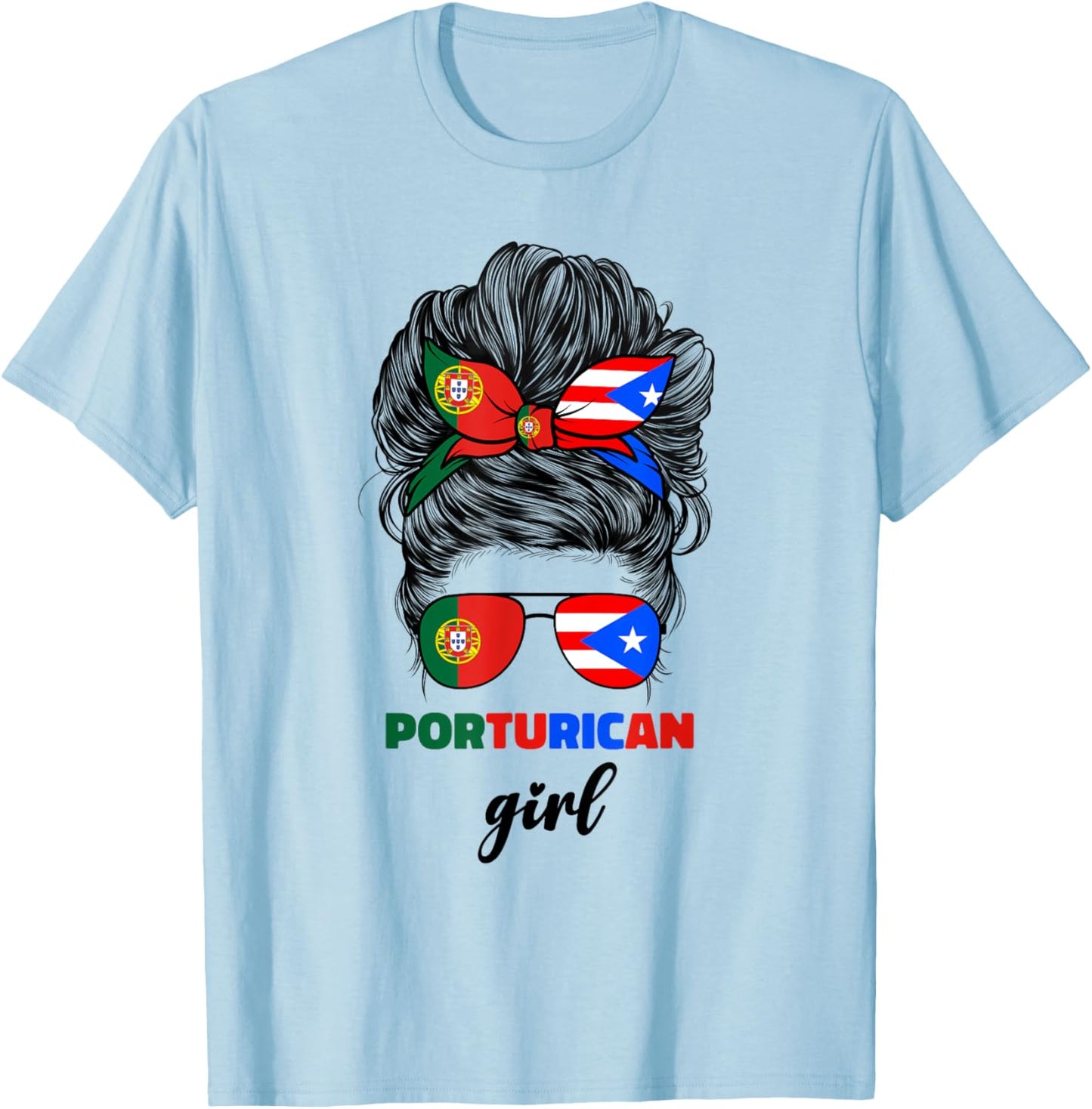 Half Portuguese And Puerto Rican Rico Portugal Flag Girl T-Shirt - T-Shirt | Light Blue