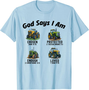 God Says I Am Tractor Truck Toddler Kids Farm Bible Verse T-Shirt - T-Shirt | Light Blue