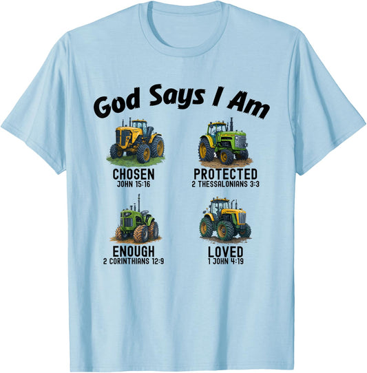God Says I Am Tractor Truck Toddler Kids Farm Bible Verse T-Shirt - T-Shirt | Light Blue