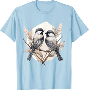 Black capped Chickadee Geometric Patten Art,Cute Bird Lover T-Shirt - T-Shirt | Light Blue