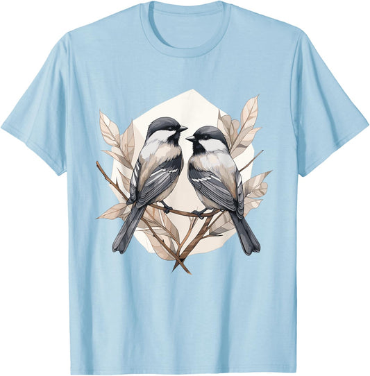 Black capped Chickadee Geometric Patten Art,Cute Bird Lover T-Shirt - T-Shirt | Light Blue