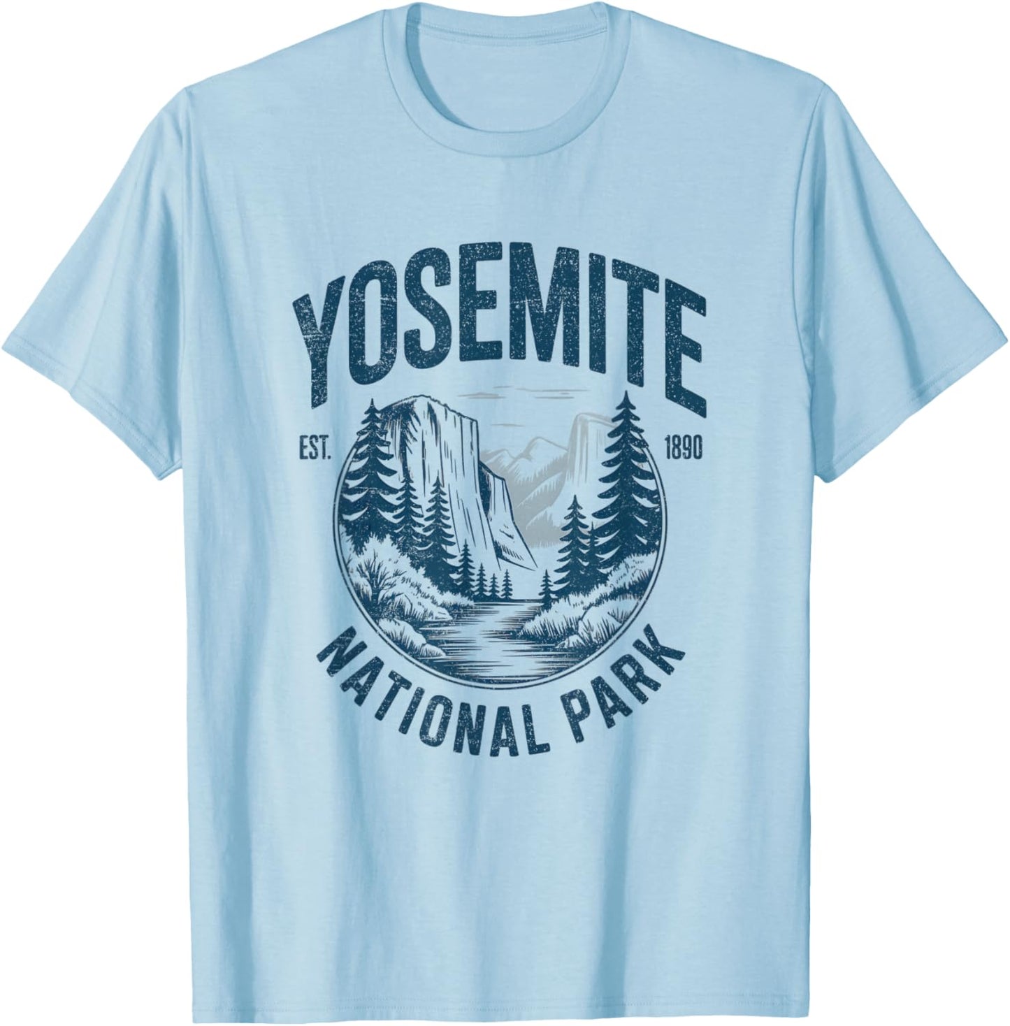 Vintage Yosemite National Park USA Mountans Hiking Camping T-Shirt - T-Shirt | Light Blue