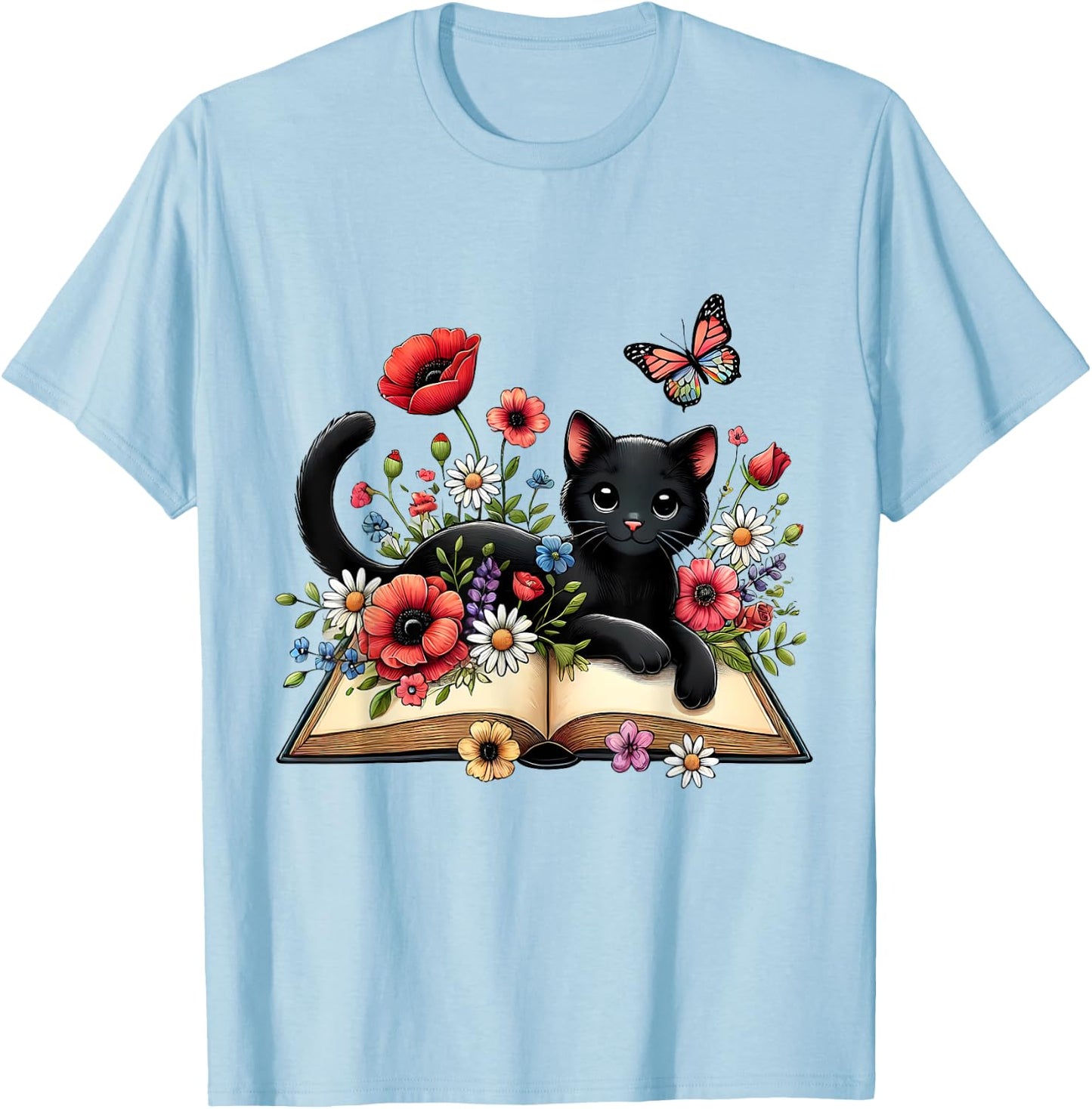 Cat Reading Book Cute Cat And Book Lover Girls Kid T-Shirt - T-Shirt | Light Blue