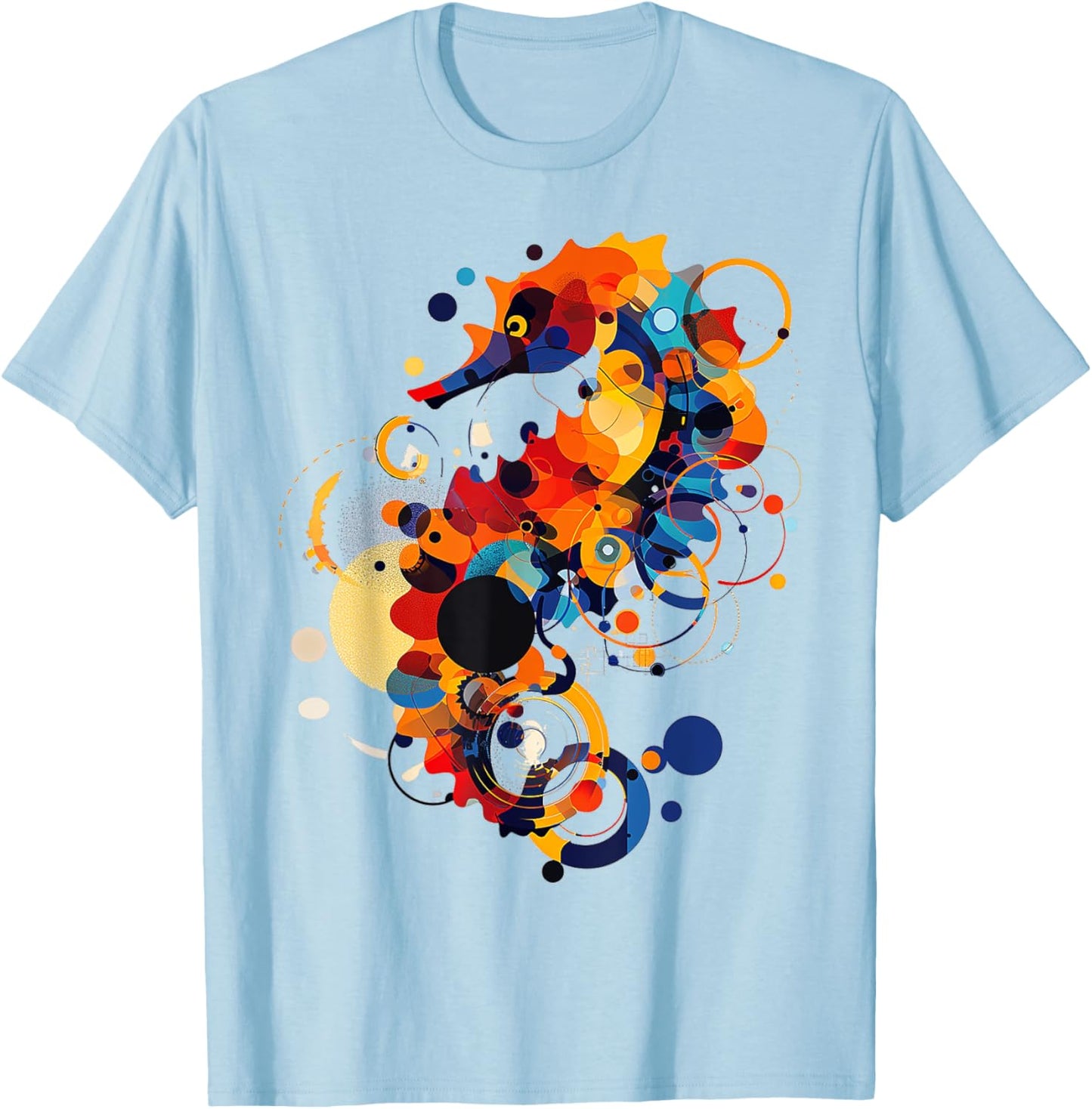 Seahorse Abstract Animal Geometric Art Seahorse T-Shirt - T-Shirt | Light Blue