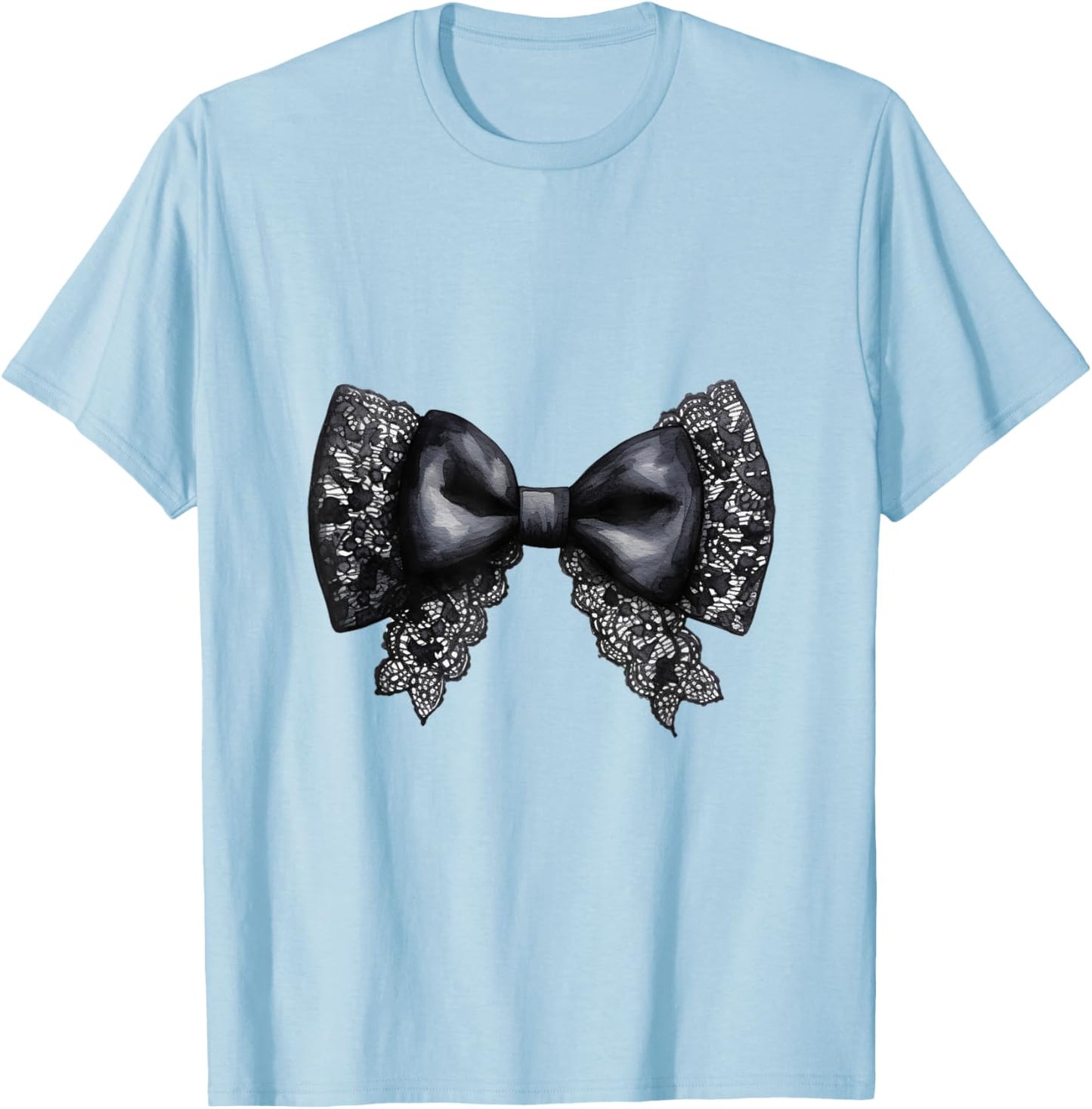 Black Lace Bow Design Girly T-Shirt - T-Shirt | Light Blue