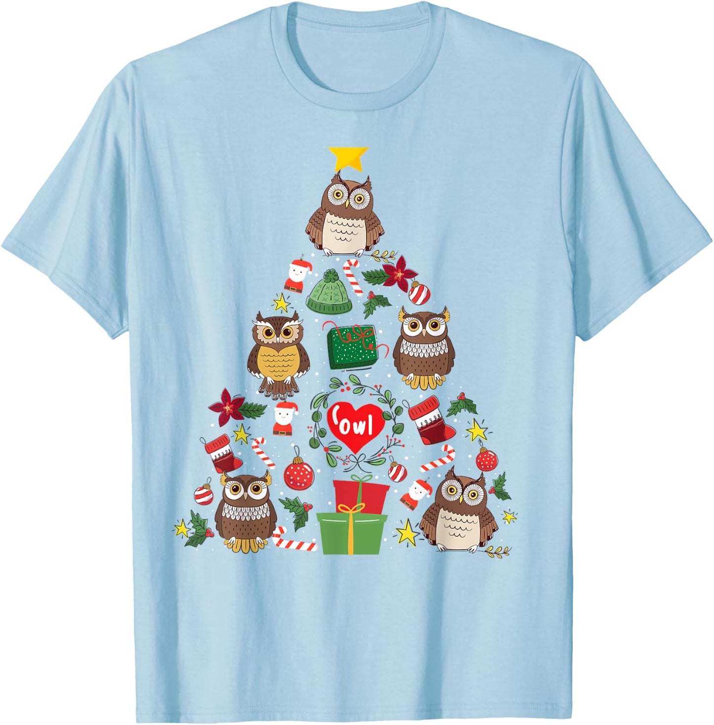 Owl Ornament Christmas Tree Owl Lover Xmas Gifts Men Women T-Shirt - T-Shirt | Light Blue