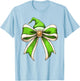 Coquette Christmas Bow Girls Women Holiday Ribbon Green Elf T-Shirt - T-Shirt | Light Blue