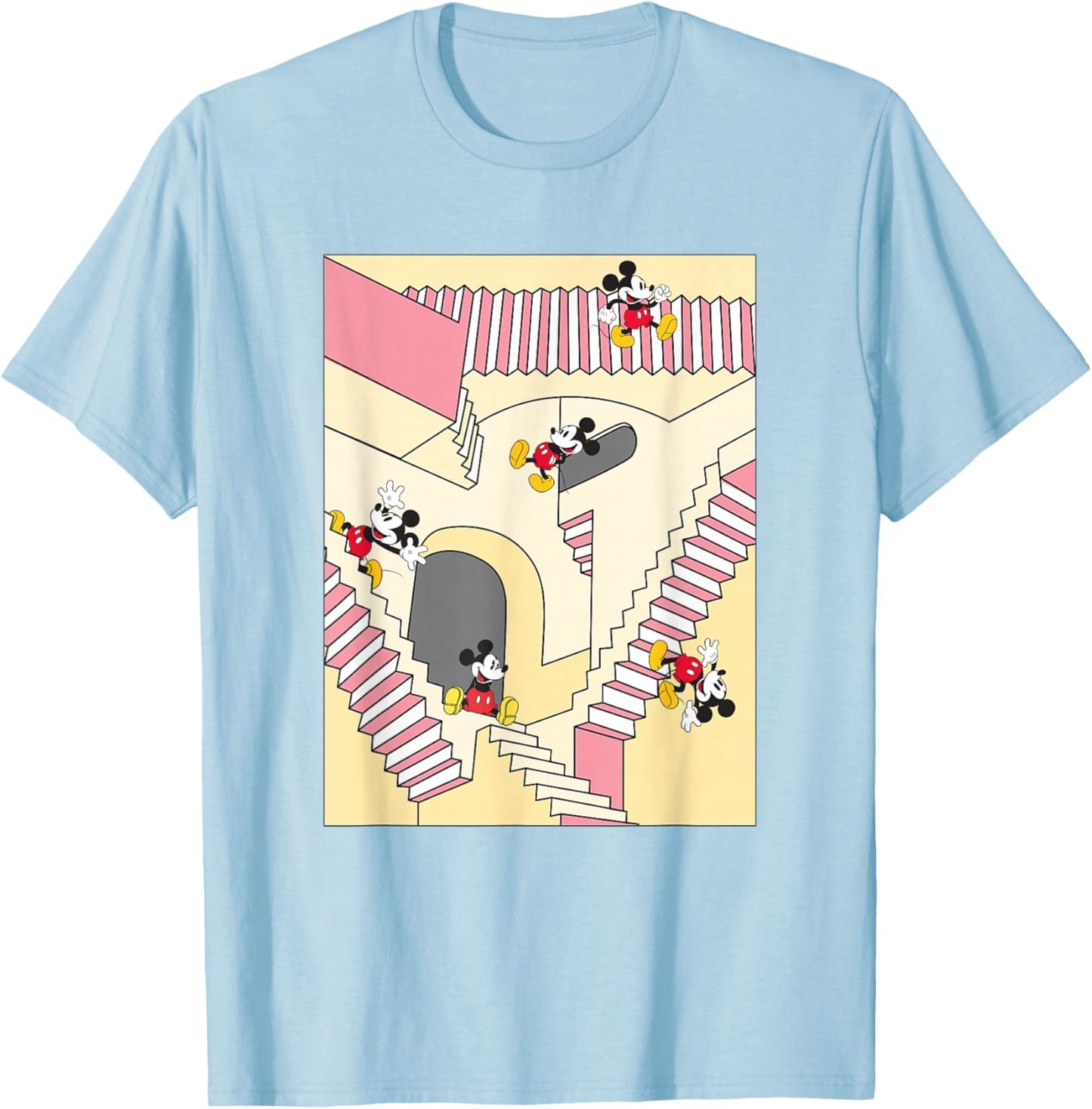 Disney Mickey And Friends M.C. Escher Stairway Mickey Poster T-Shirt - T-Shirt | Light Blue