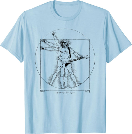 Funny Guitar Player Da Vinci Vitruvian Man Musicians T-Shirt - T-Shirt | Light Blue