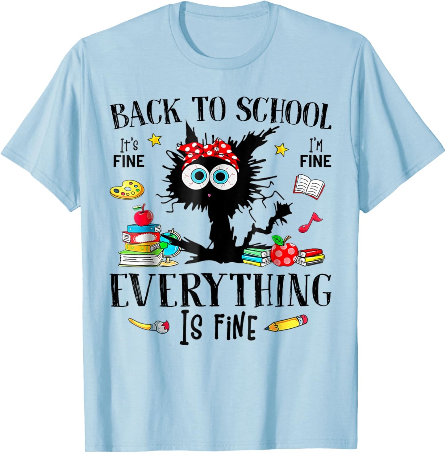 Back To School Frist Day Of School Teacher & Kids Funny Cat T-Shirt - T-Shirt | Light Blue