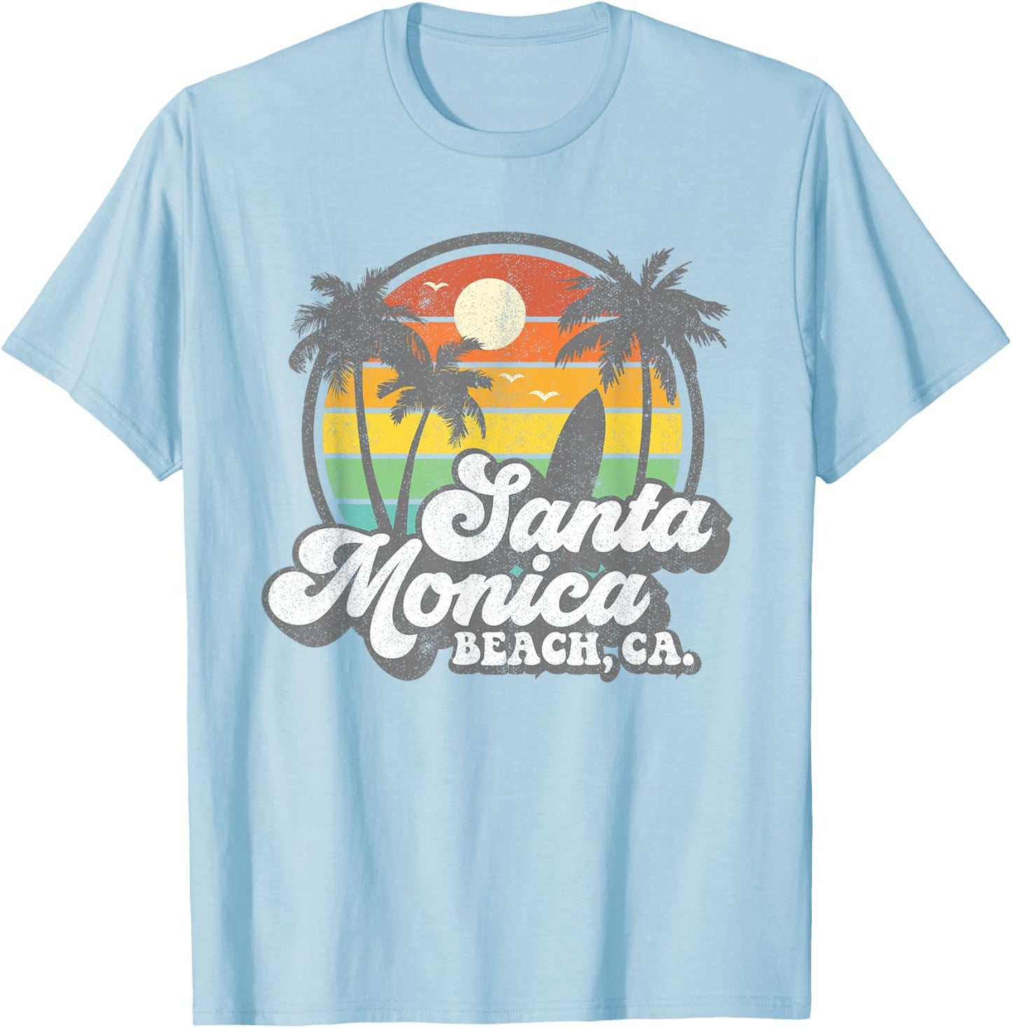 Vintage Santa Monica Beach California Surf Surfing 70's Gift T-Shirt - T-Shirt | Light Blue