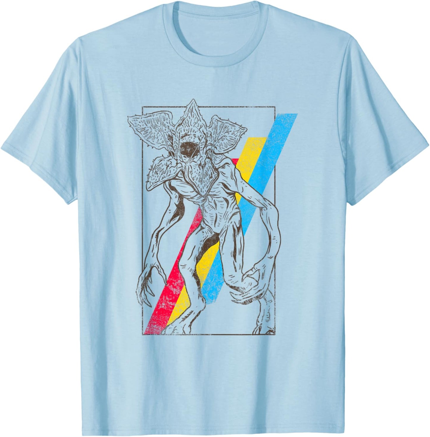 Stranger Things Rainbow Demogorgon Vintage Distressed Poster T-Shirt - T-Shirt | Light Blue