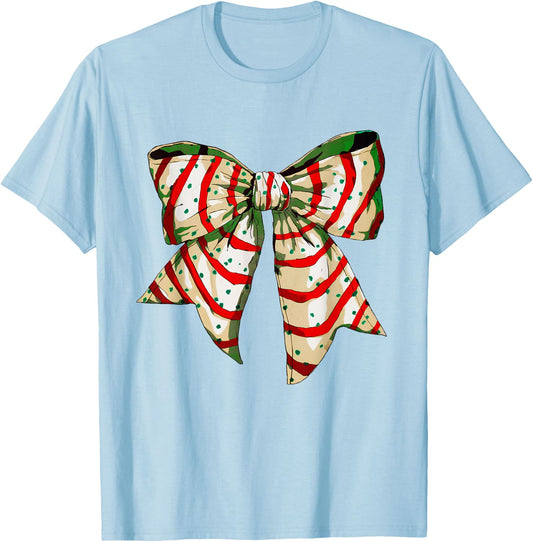 Funny Christmas Outfit Women Kids Christmas Coquette Bow Tree Cakes Xmas Pajamas Women Girl T-Shirt - T-Shirt | Light Blue