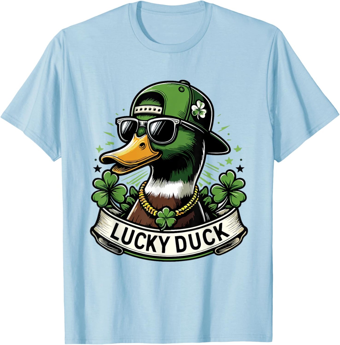 Lucky Duck Shamrock Funny St Patricks Day Waterfowl Lovers T-Shirt - T-Shirt | Light Blue