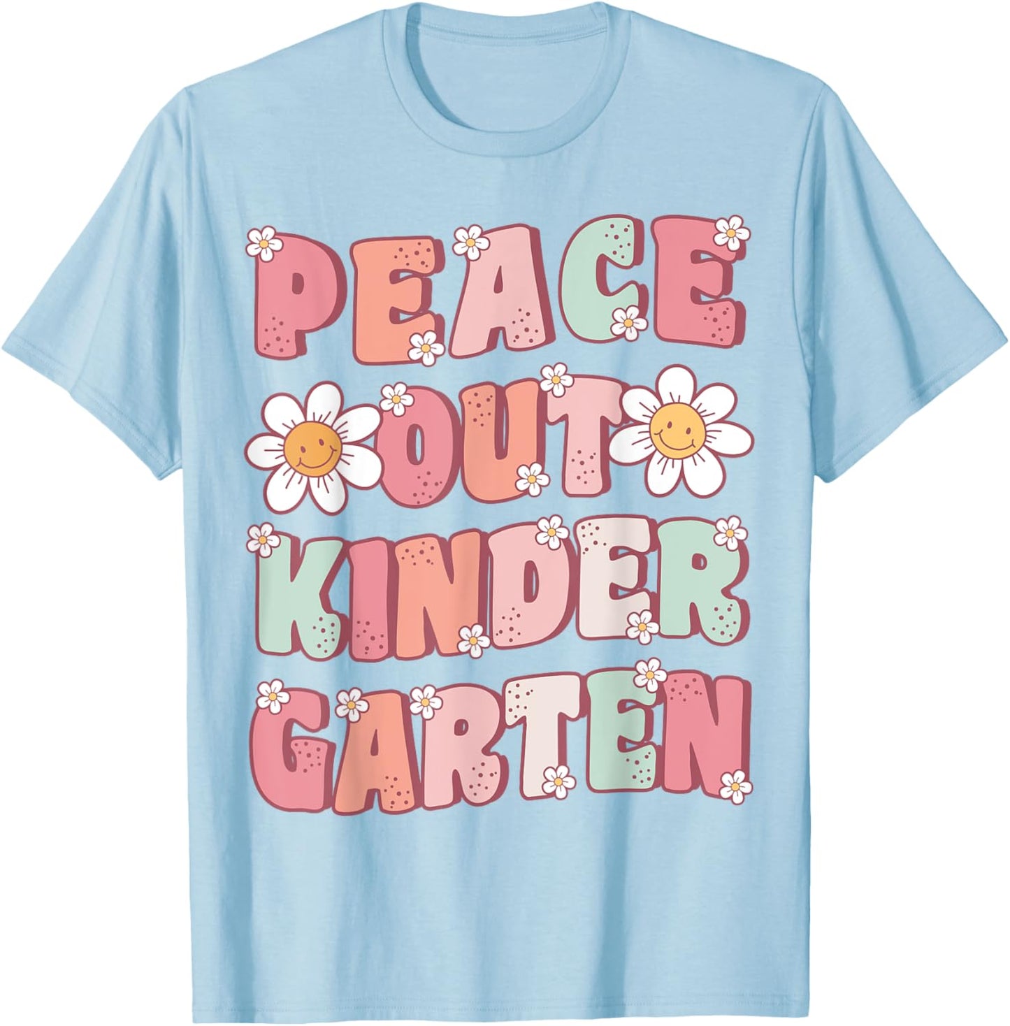 Peace Out Kindergarten Cute Groovy Last Day of Kindergarten T-Shirt - T-Shirt | Light Blue