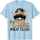 Med Tech One Thankful Messy Bun Thanksgiving Fall Autumn T-Shirt - T-Shirt | Light Blue