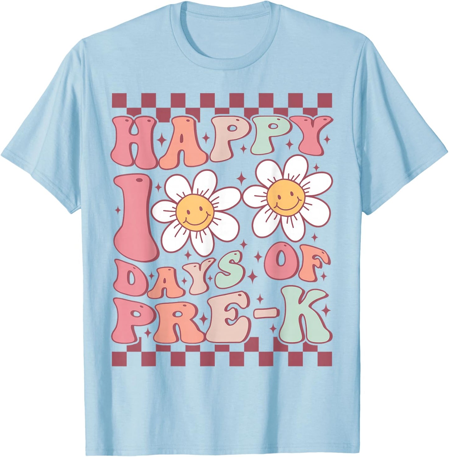 Happy 100 Days of Pre-K Cute Groovy 100th Day of Preschool T-Shirt - T-Shirt | Light Blue