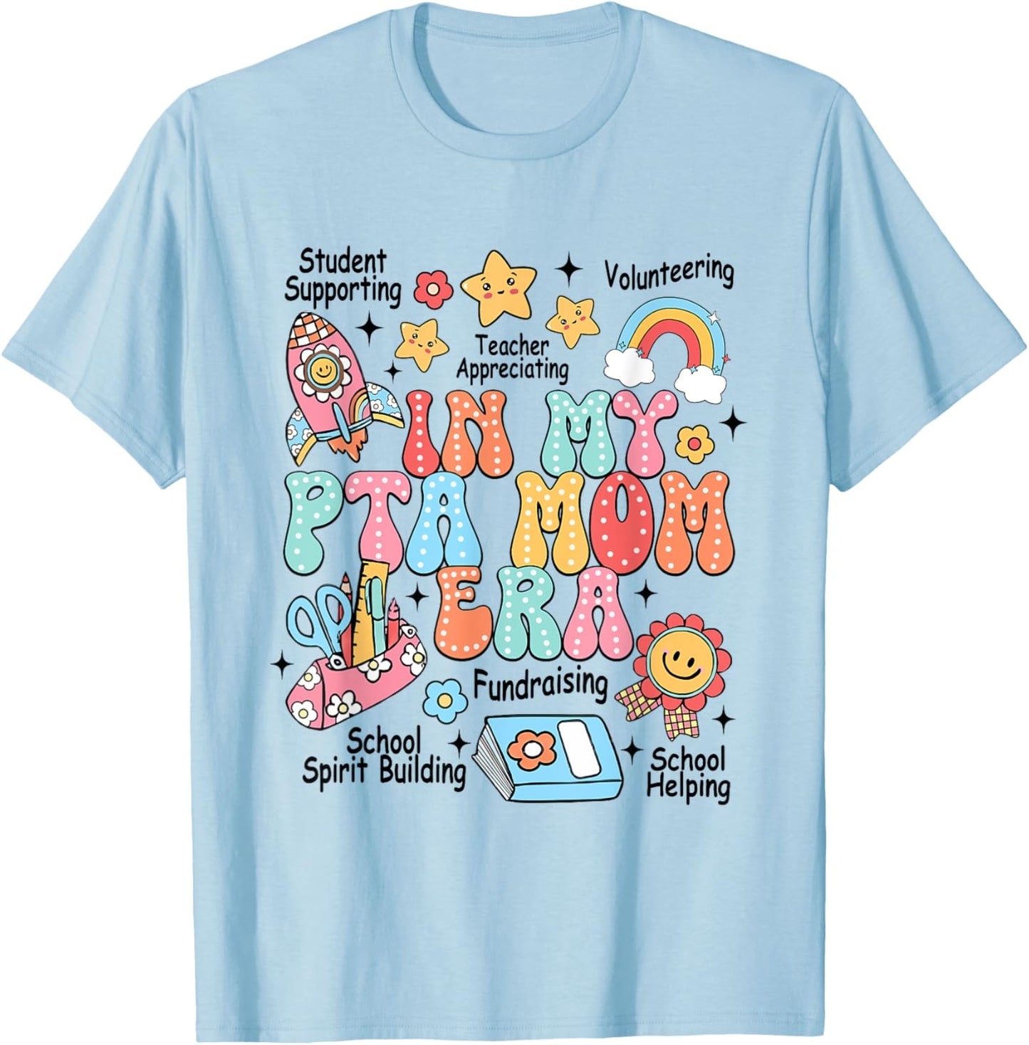 Retro In My PTA Mom Era Parent Organization Team Teacher T-Shirt - T-Shirt | Light Blue