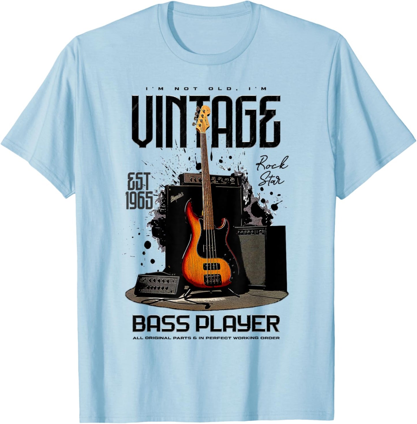 I'm Not Old I'm Vintage Retro 1965 Bass Guitar Player T-Shirt - T-Shirt | Light Blue