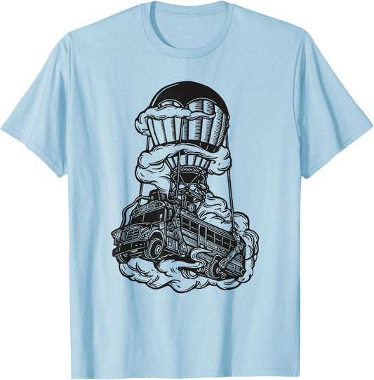 Fortnite Battle Bus Flying Line Art T-Shirt - T-Shirt | Light Blue
