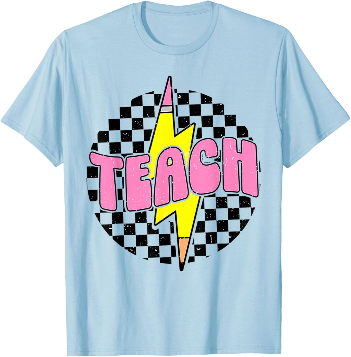 Teach Pencil Lightning Bolt Retro Back To School for Teacher T-Shirt - T-Shirt | Light Blue