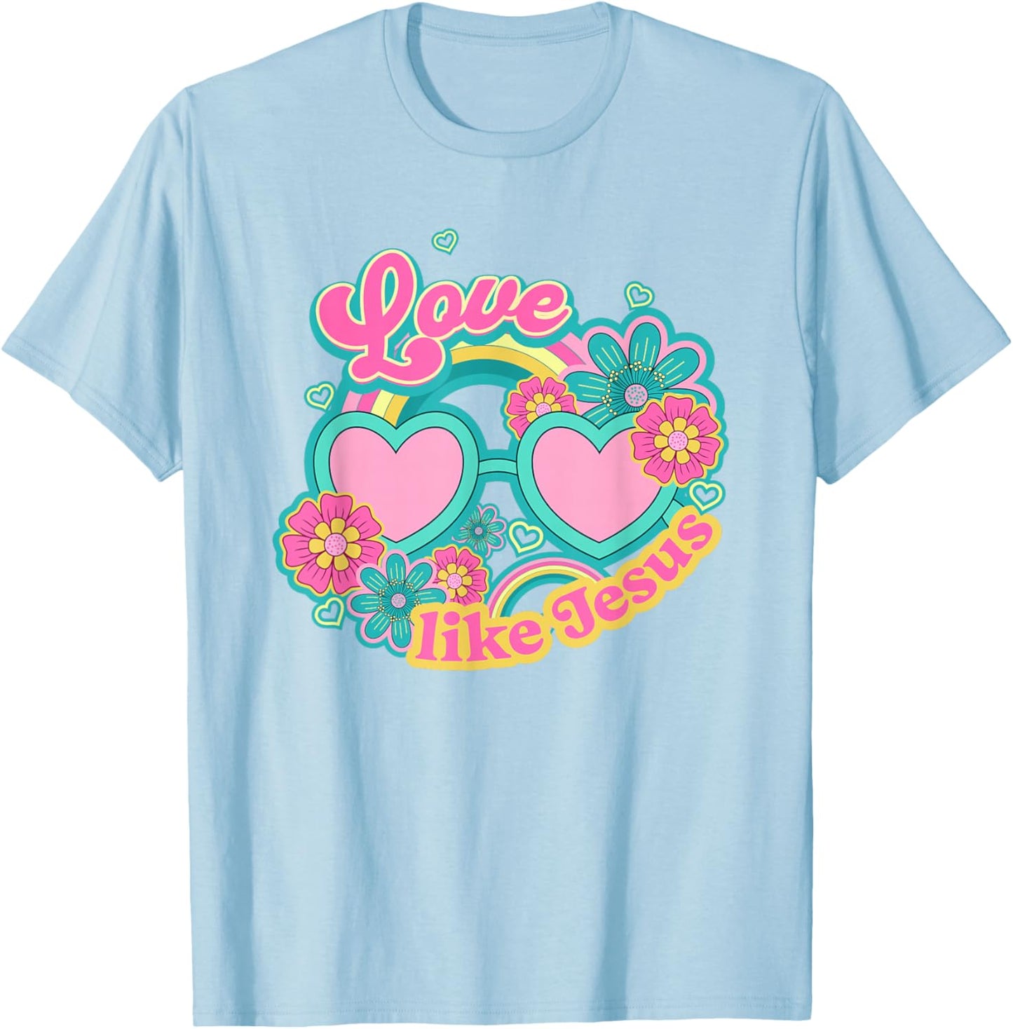 Retro Groovy Christian LOVE LIKE JESUS T-Shirt - T-Shirt | Light Blue