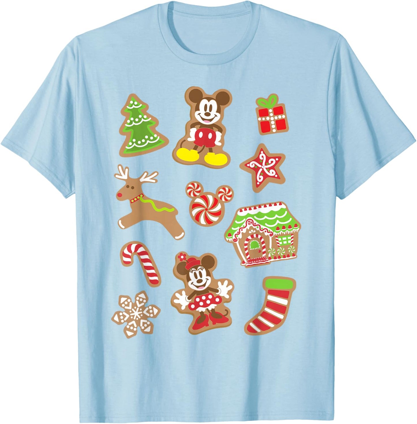 Disney Mickey And Minnie Christmas Gingerbread Cookies Short Sleeve T-Shirt - T-Shirt | Light Blue