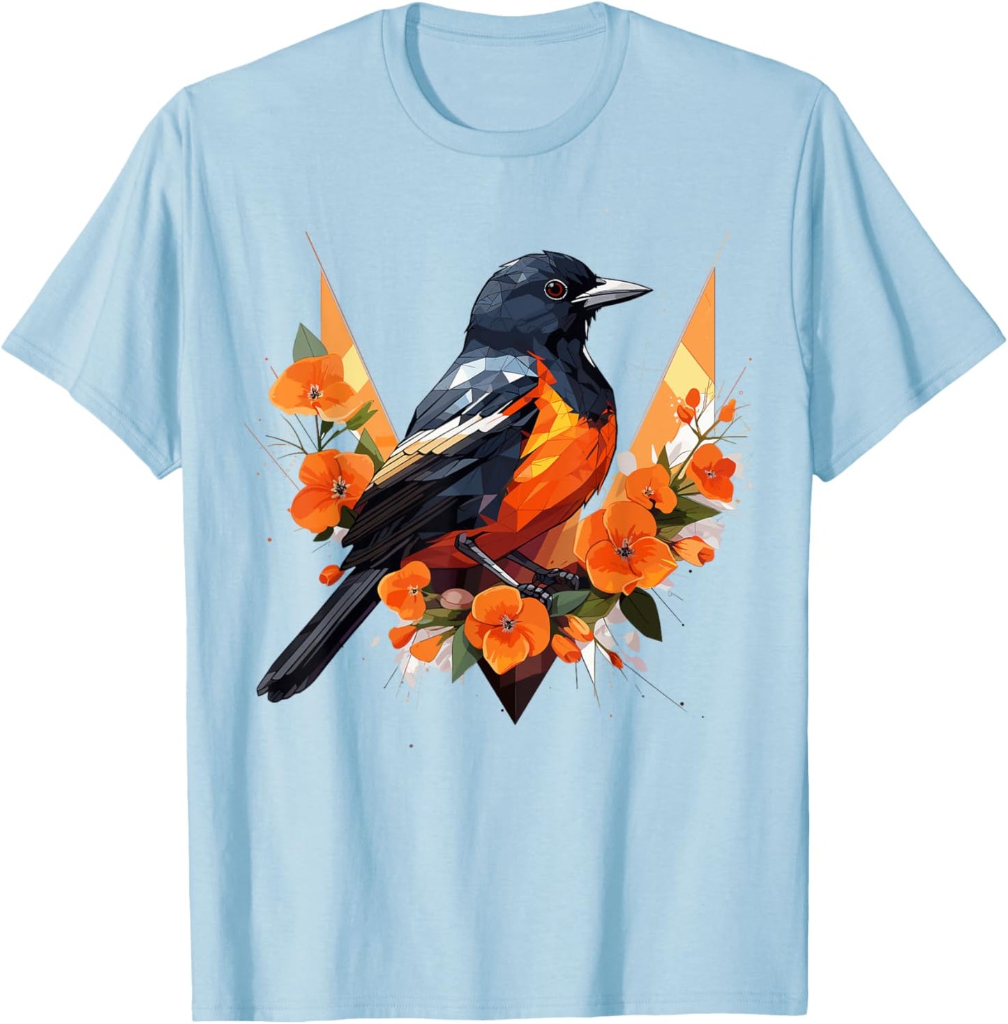 Oriole Geometric Patten Art,Cute Oriole Lover T-Shirt - T-Shirt | Light Blue