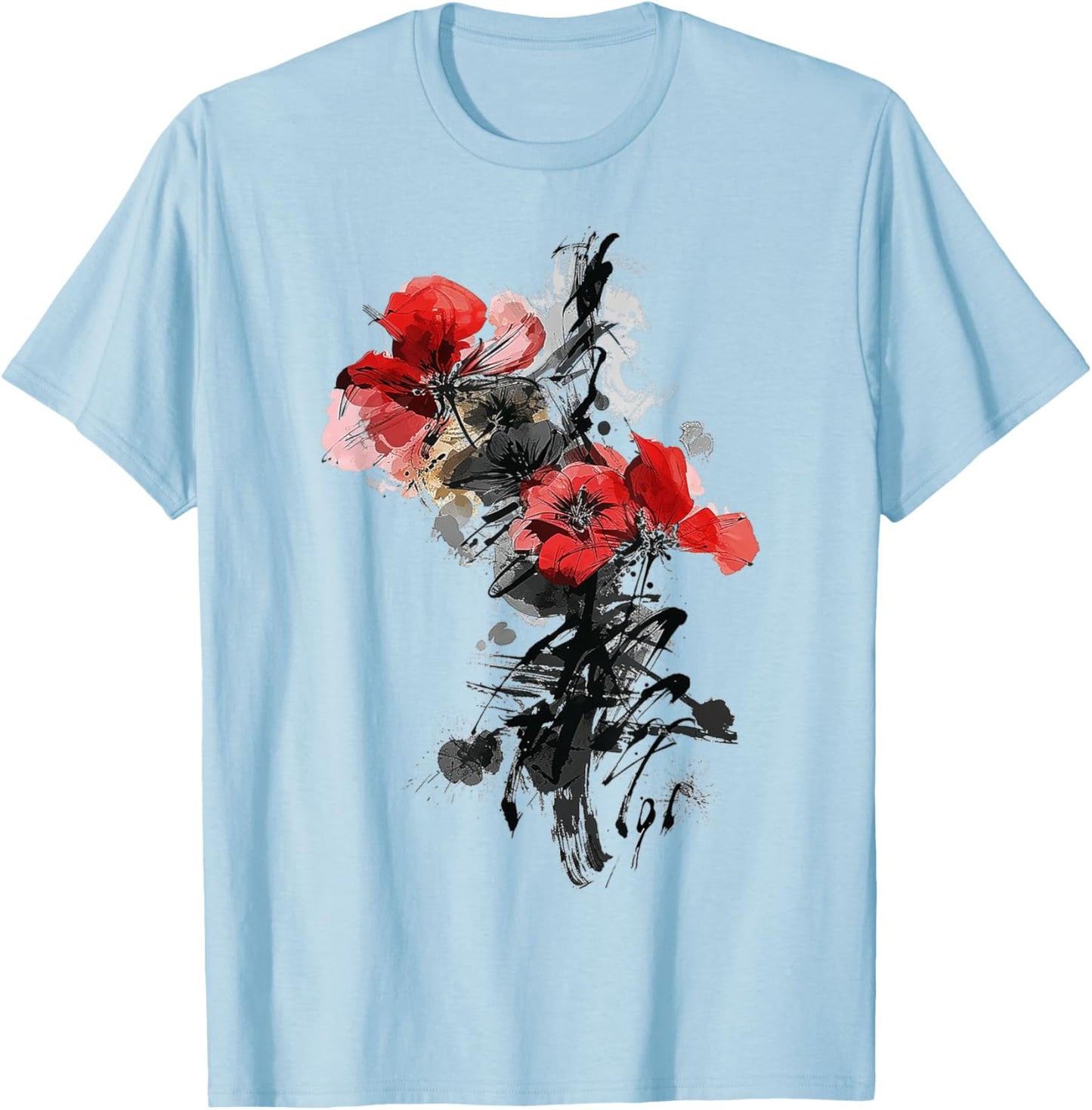 Flower Text Drawing Art Graphic Motif Flower T-Shirt - T-Shirt | Light Blue