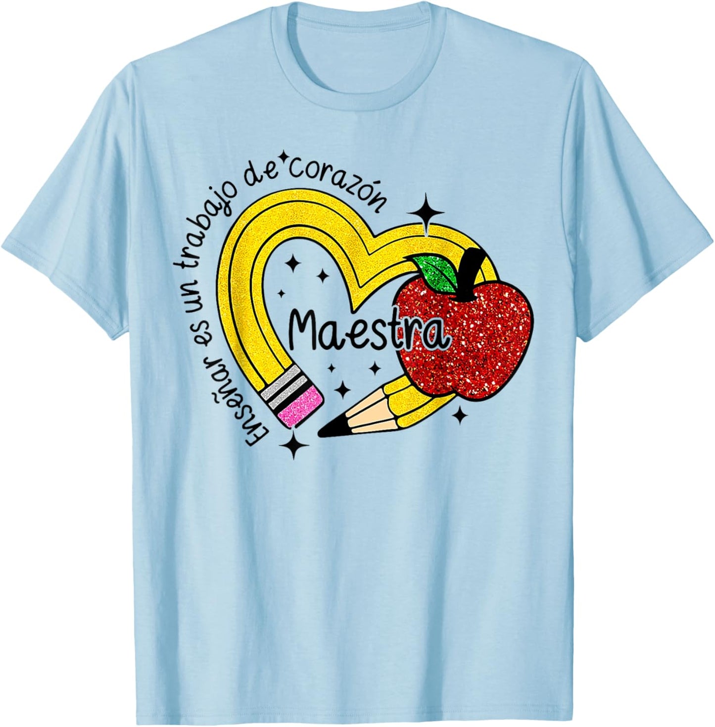 Maestra Spanish Teacher Rainbow Pencil Maestra T-Shirt - T-Shirt | Light Blue