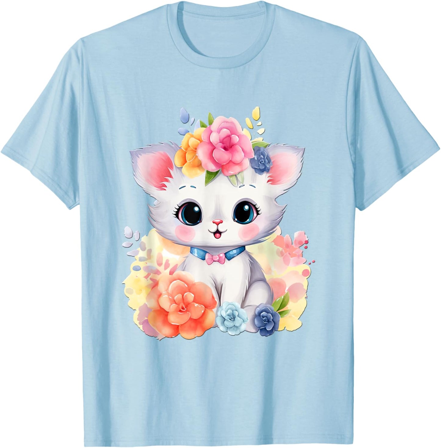 Cat with Flowers Cute Cats Forest Kitten Animal Daughter T-Shirt - T-Shirt | Light Blue