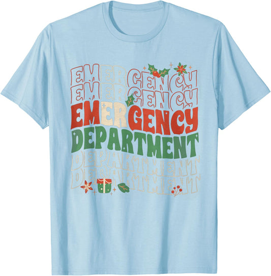 Emergency Department Christmas Holiday ER Nurse ED Nurse T-Shirt - T-Shirt | Light Blue