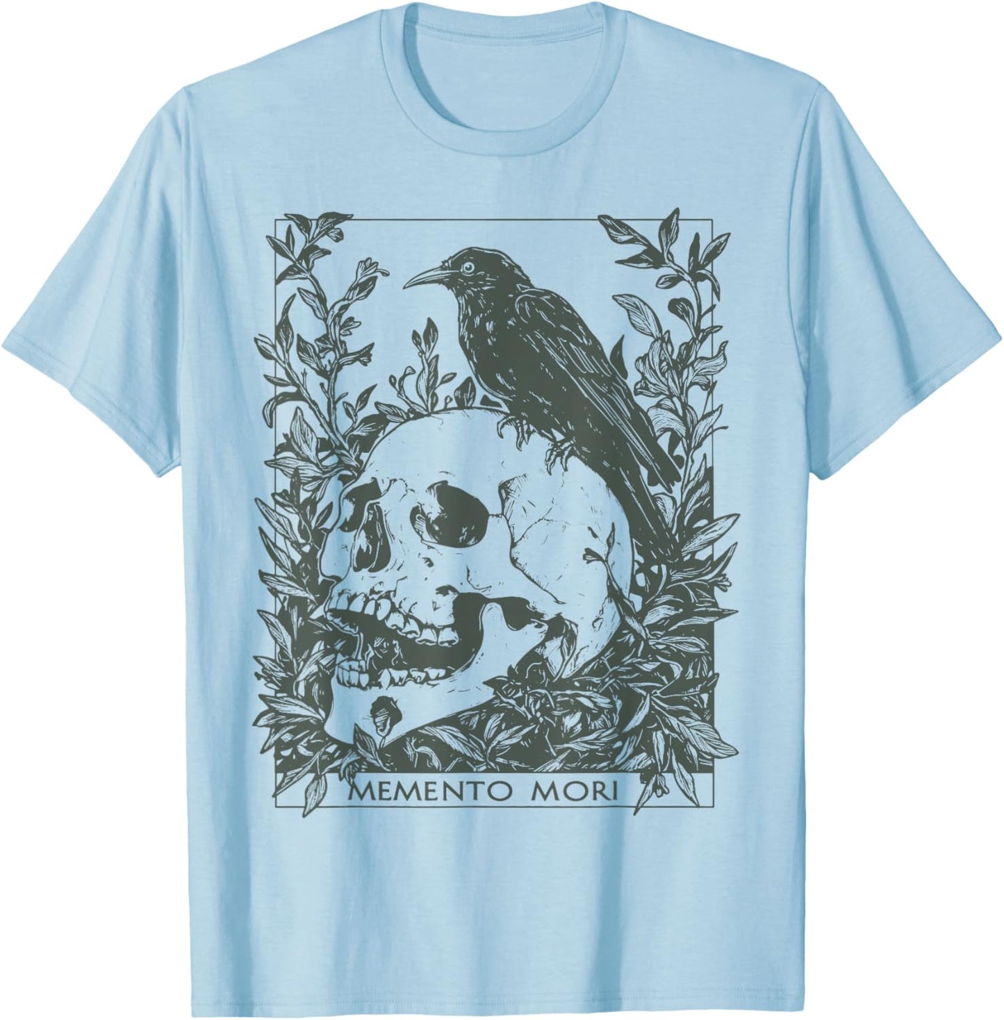 Memento Mori Vanitas Goth Gothic Dark Academia Occult Skull T-Shirt - T-Shirt | Light Blue