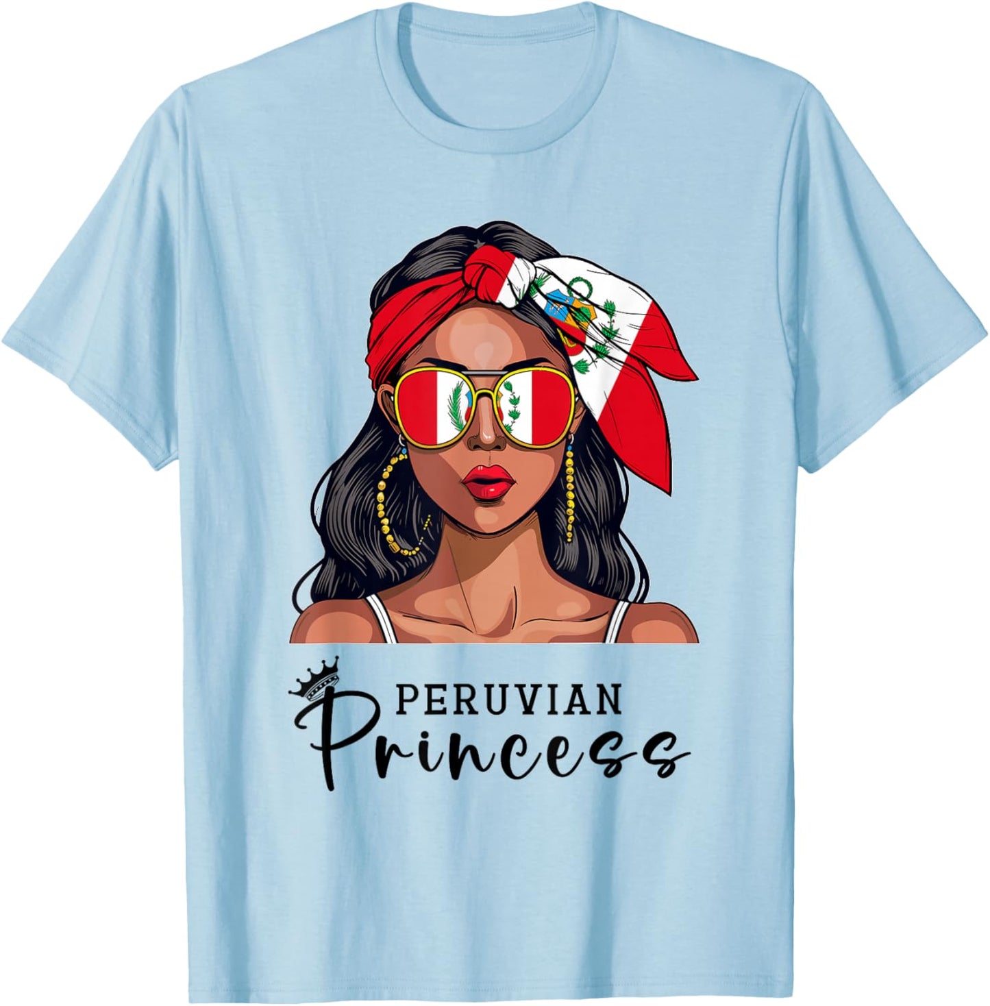 Peruvian Souvenirs Products Woman Flag Princess Peru T-Shirt - T-Shirt | Light Blue