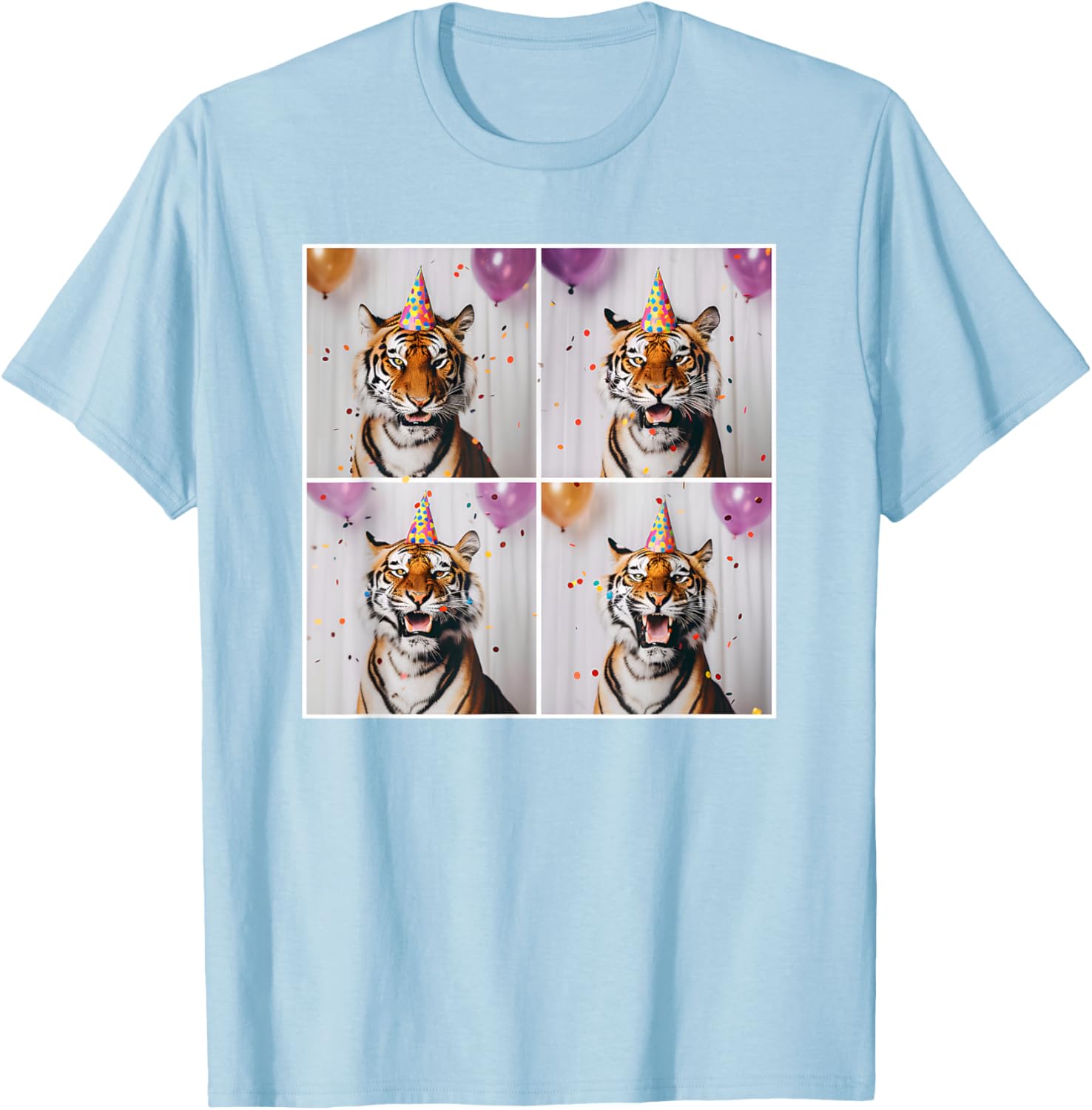 Tiger Wildlife Party Hat Jungle Animal Safari Tiger Birthday T-Shirt - T-Shirt | Light Blue