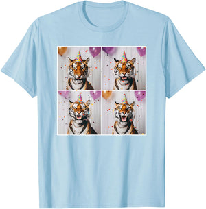 Tiger Wildlife Party Hat Jungle Animal Safari Tiger Birthday T-Shirt - T-Shirt | Light Blue