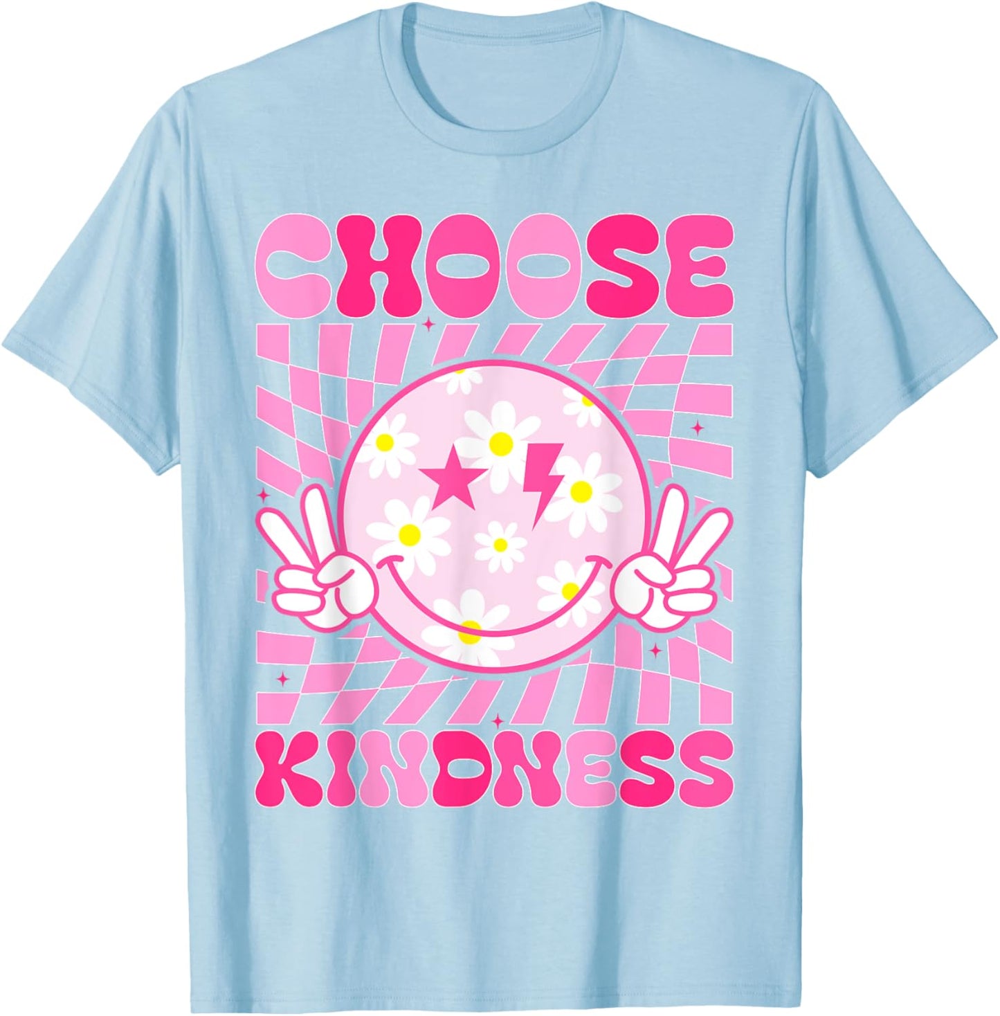 Retro Choose Kindness Smile Face Groovy Be Kind Women Kids T-Shirt - T-Shirt | Light Blue
