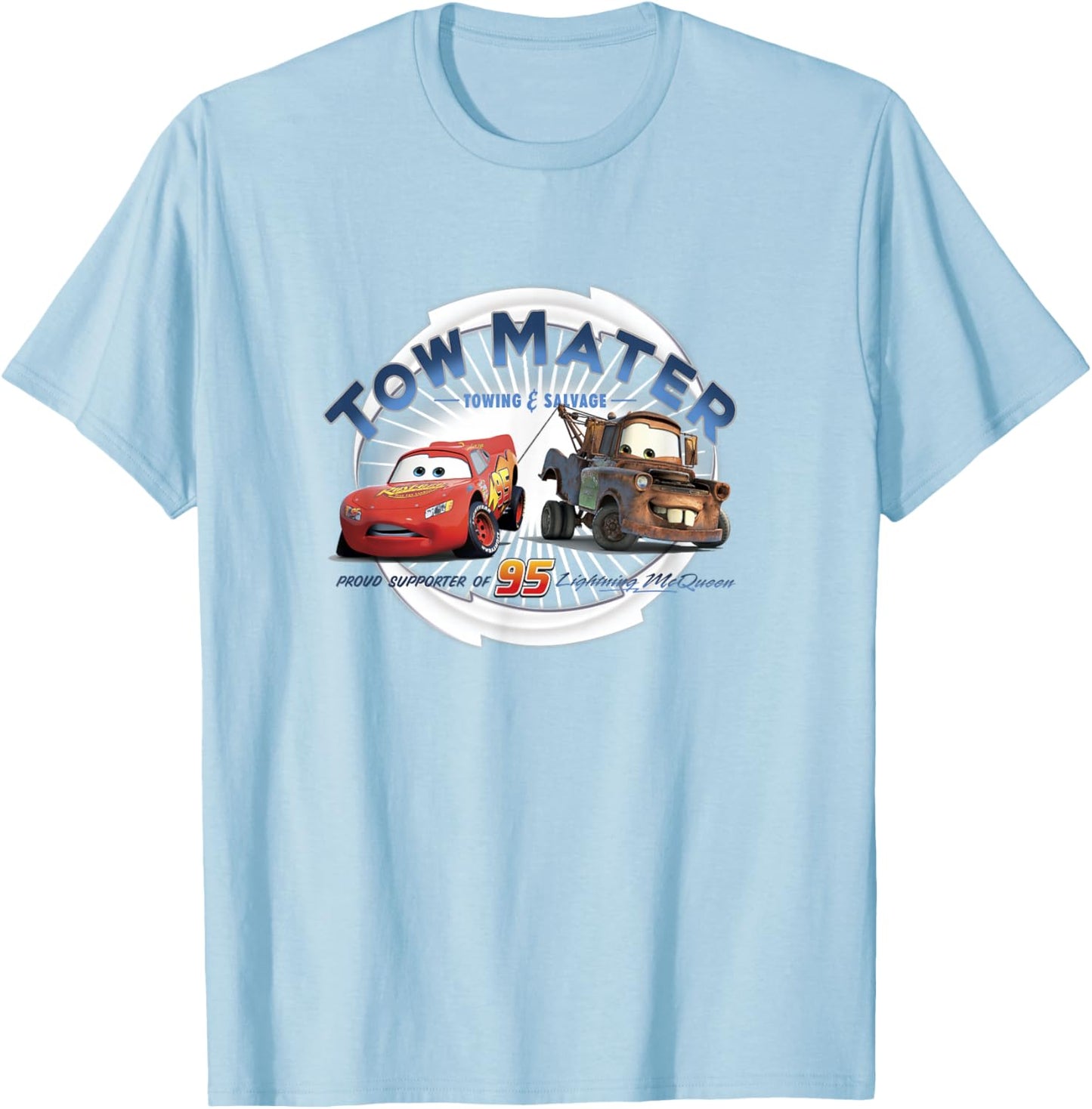 Disney Pixar Cars Tow Mater Towing & Salvage Buddies Shot V2 T-Shirt - T-Shirt | Light Blue