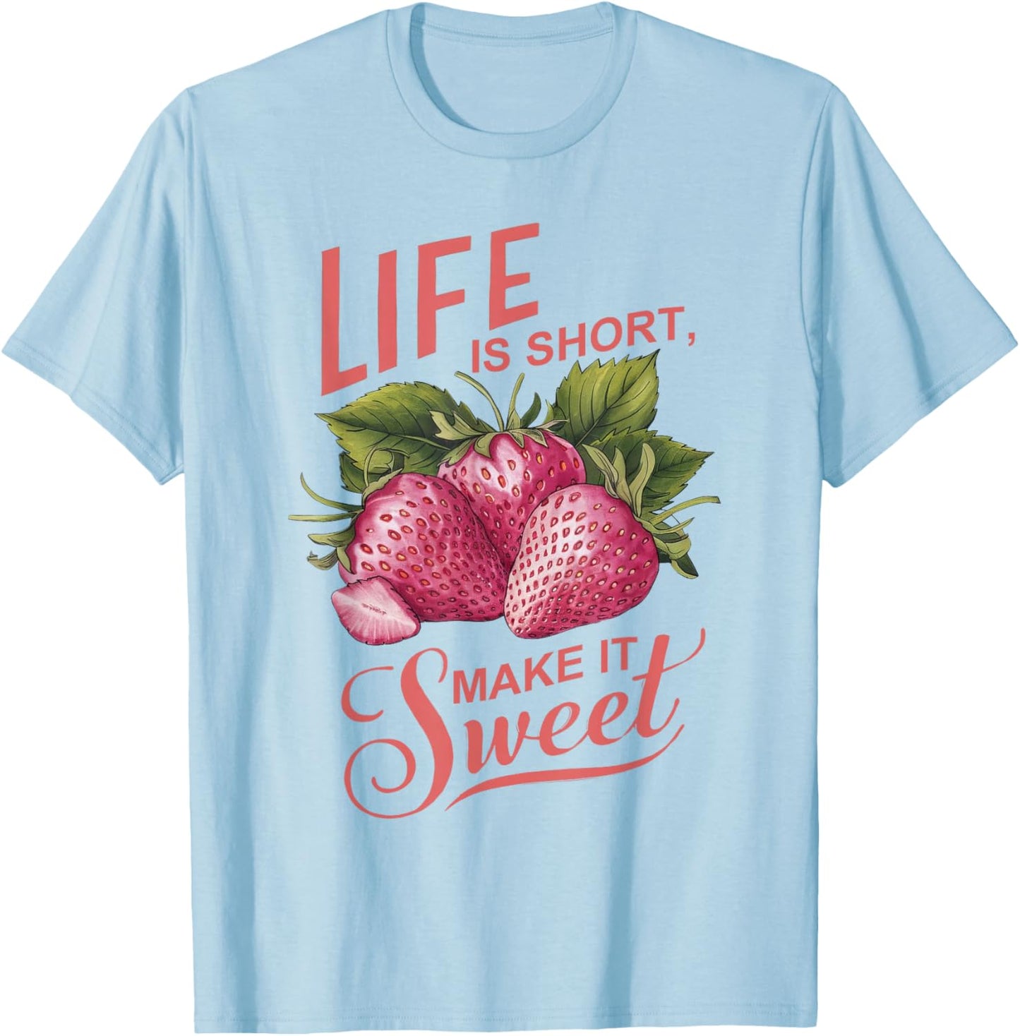 Summer Flower Botanical Strawberry Wildflower T-Shirt - T-Shirt | Light Blue