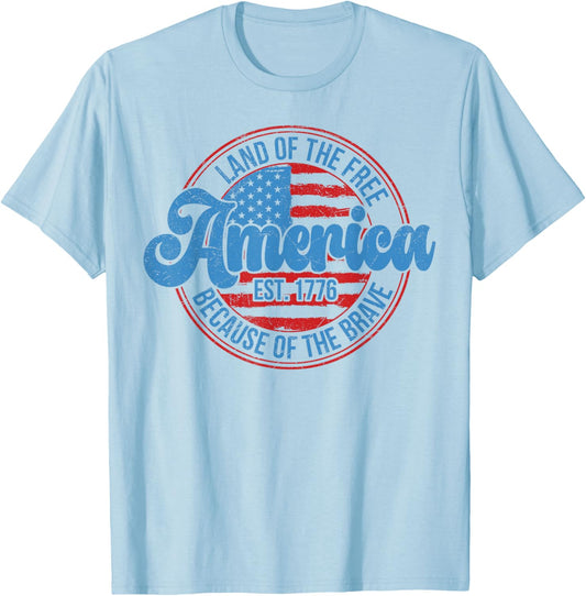 Land of the Free Because of the Brave 4th Of July USA Flag Kids Men T-Shirt - T-Shirt | Light Blue