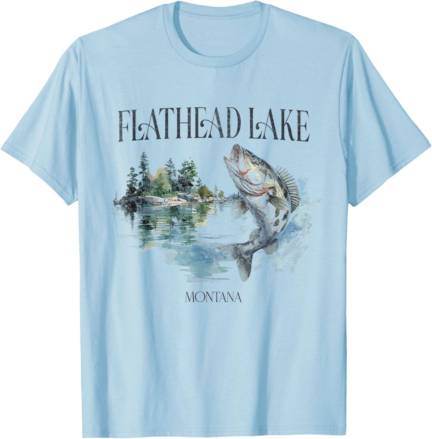 Flathead Lake Mountains Montana Hiking Outdoors Vintage T-Shirt - T-Shirt | Light Blue