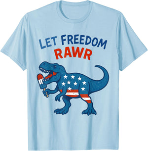 Dinosaur USA Roar TREX American Flag T-Shirt - T-Shirt | Light Blue