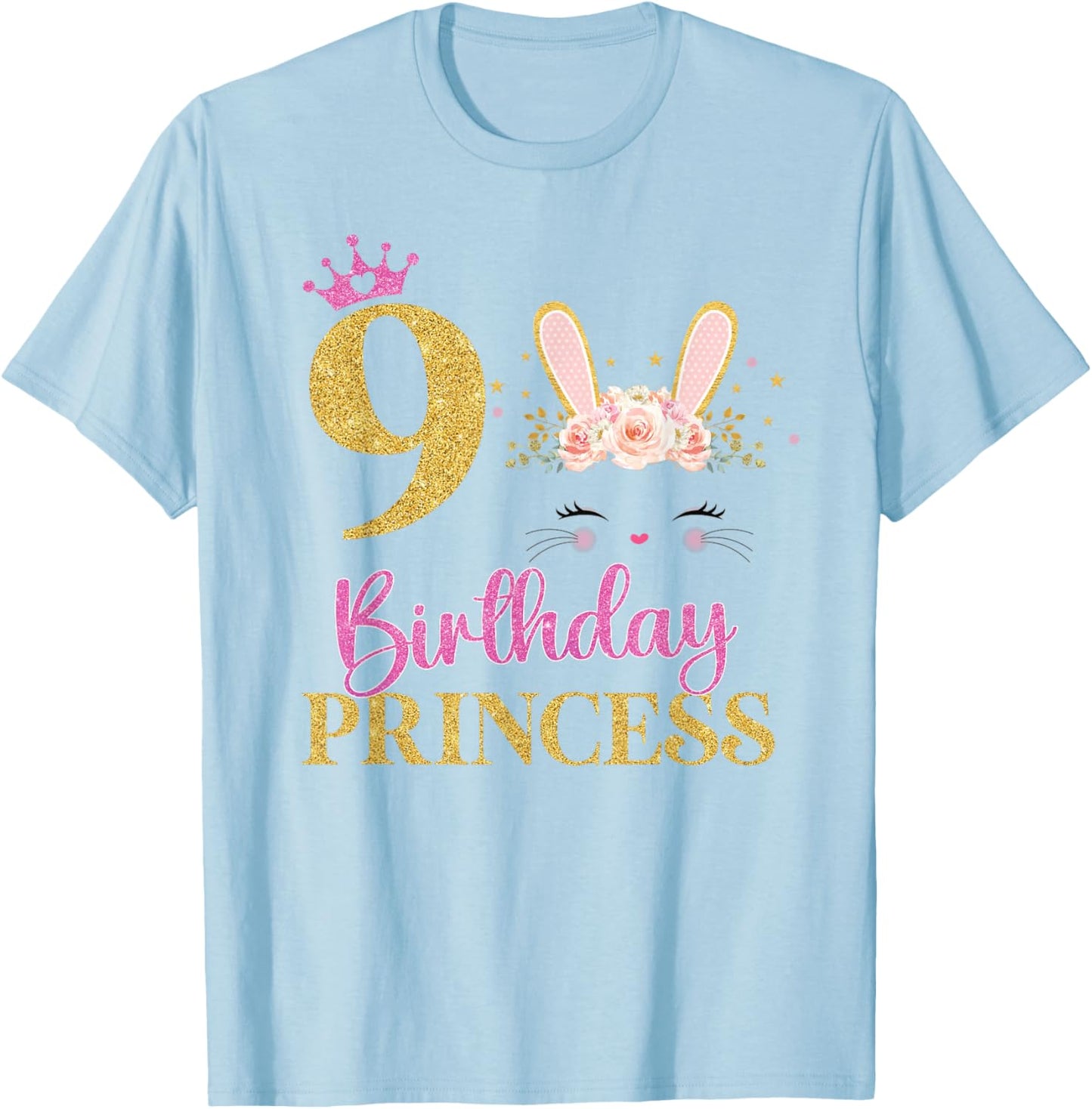 Its My 9th Birthday Girl Bunny Rabbit Theme 9 Yrs Old T-Shirt - T-Shirt | Light Blue