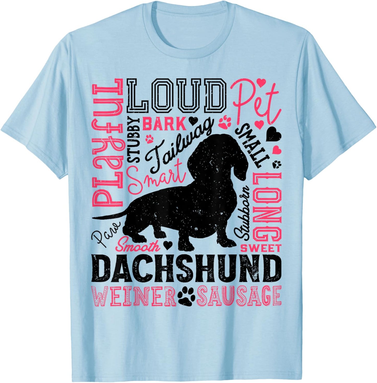 Dachshund Typography Funny Word Art Dog Lover Men Women Gift T-Shirt - T-Shirt | Light Blue