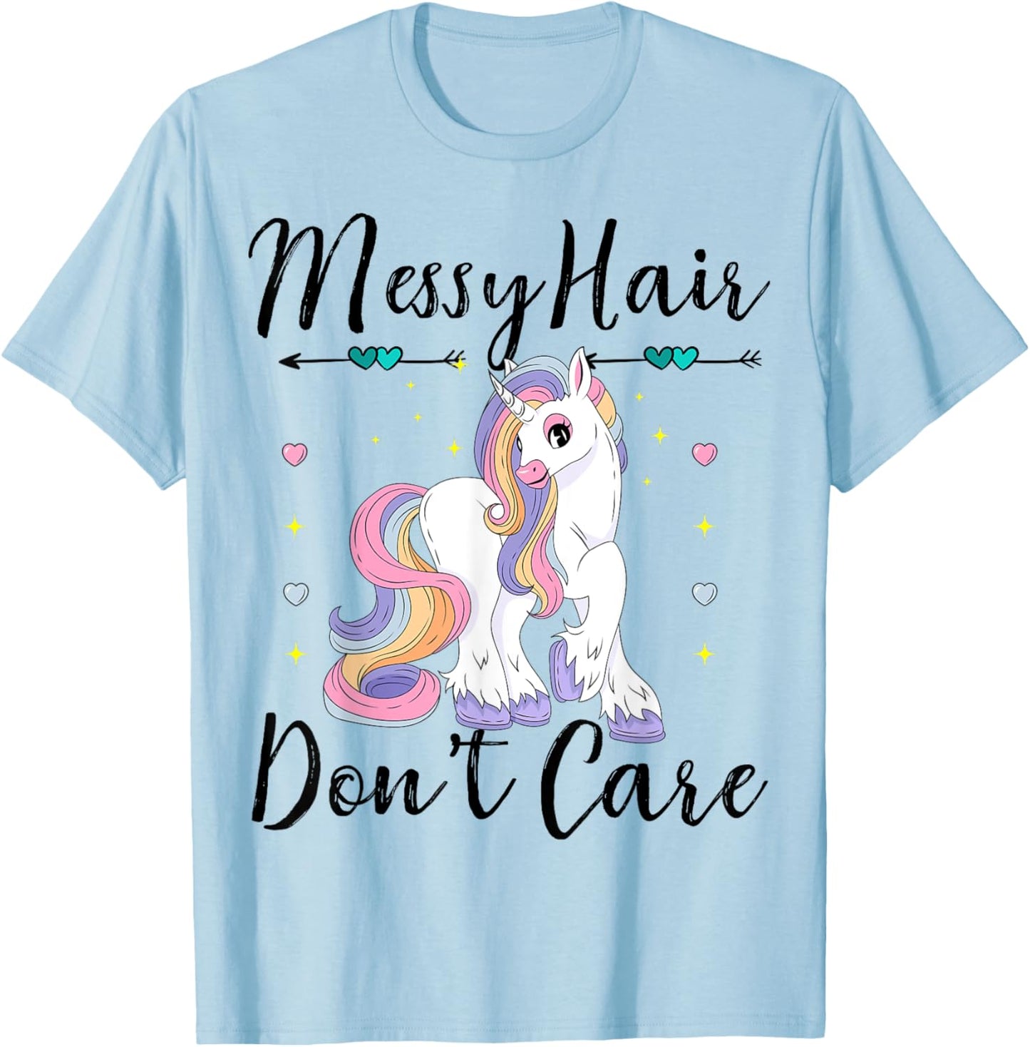 Messy Hair Don't Care Unicorn Lovers Messy Bun Hair Girls T-Shirt - T-Shirt | Light Blue