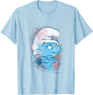 The Smurfs Grouchy Smurf Watercolor Portrait Distressed T-Shirt - T-Shirt | Light Blue