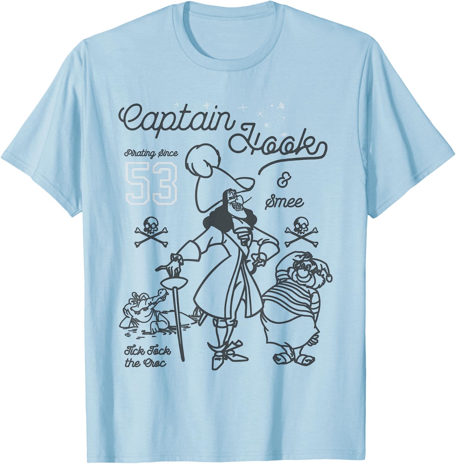 Disney Peter Pan Captain Hook and Mr. SMEE Outline Sketch T-Shirt - T-Shirt | Light Blue