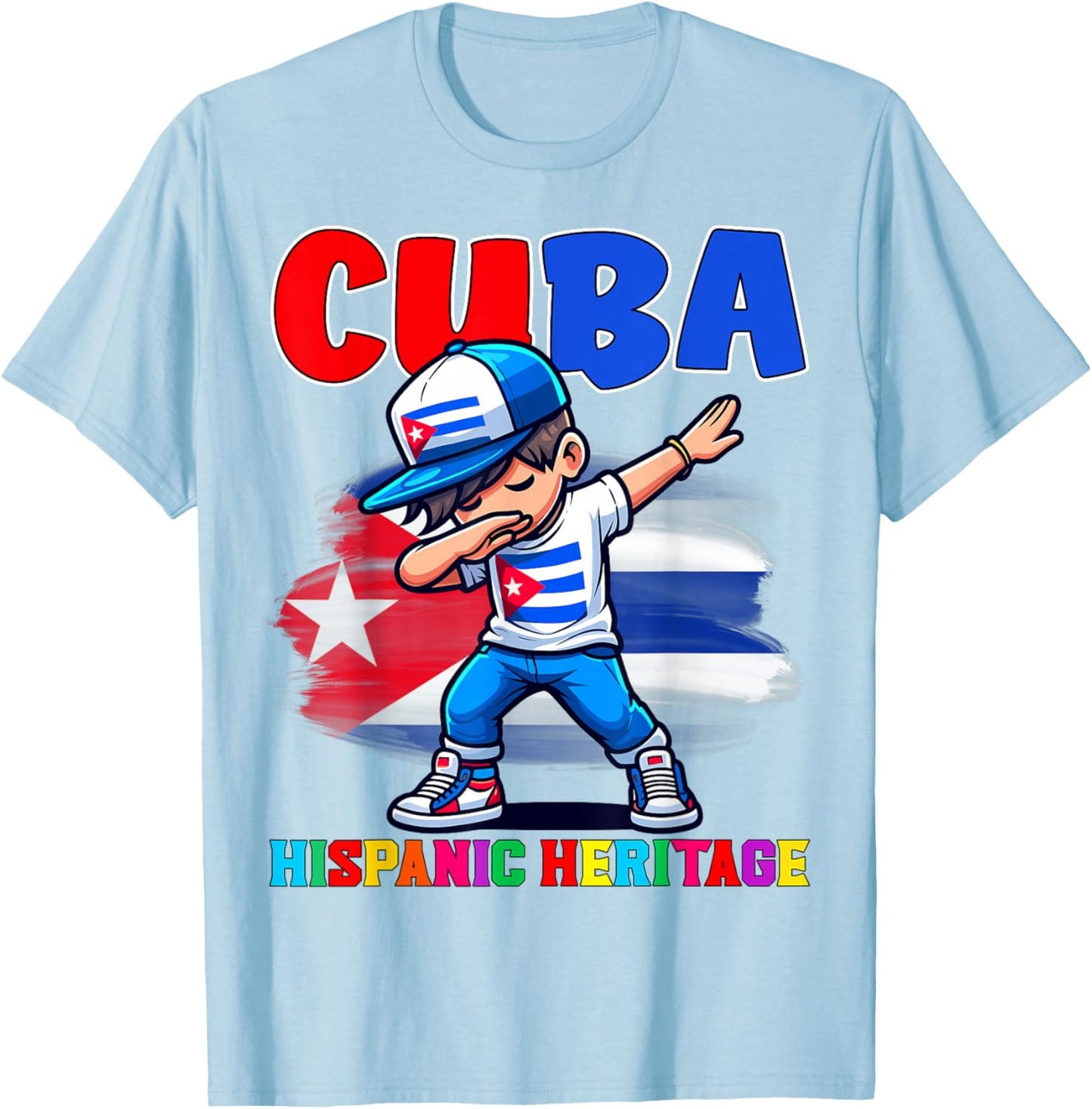 Cuba Dabbing Kid Hispanic Heritage Celebration for Kids T-Shirt - T-Shirt | Light Blue